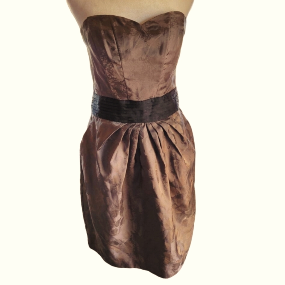 Vintage 80's Chocolate Brown Tube Dress with Black Sash Sz 10